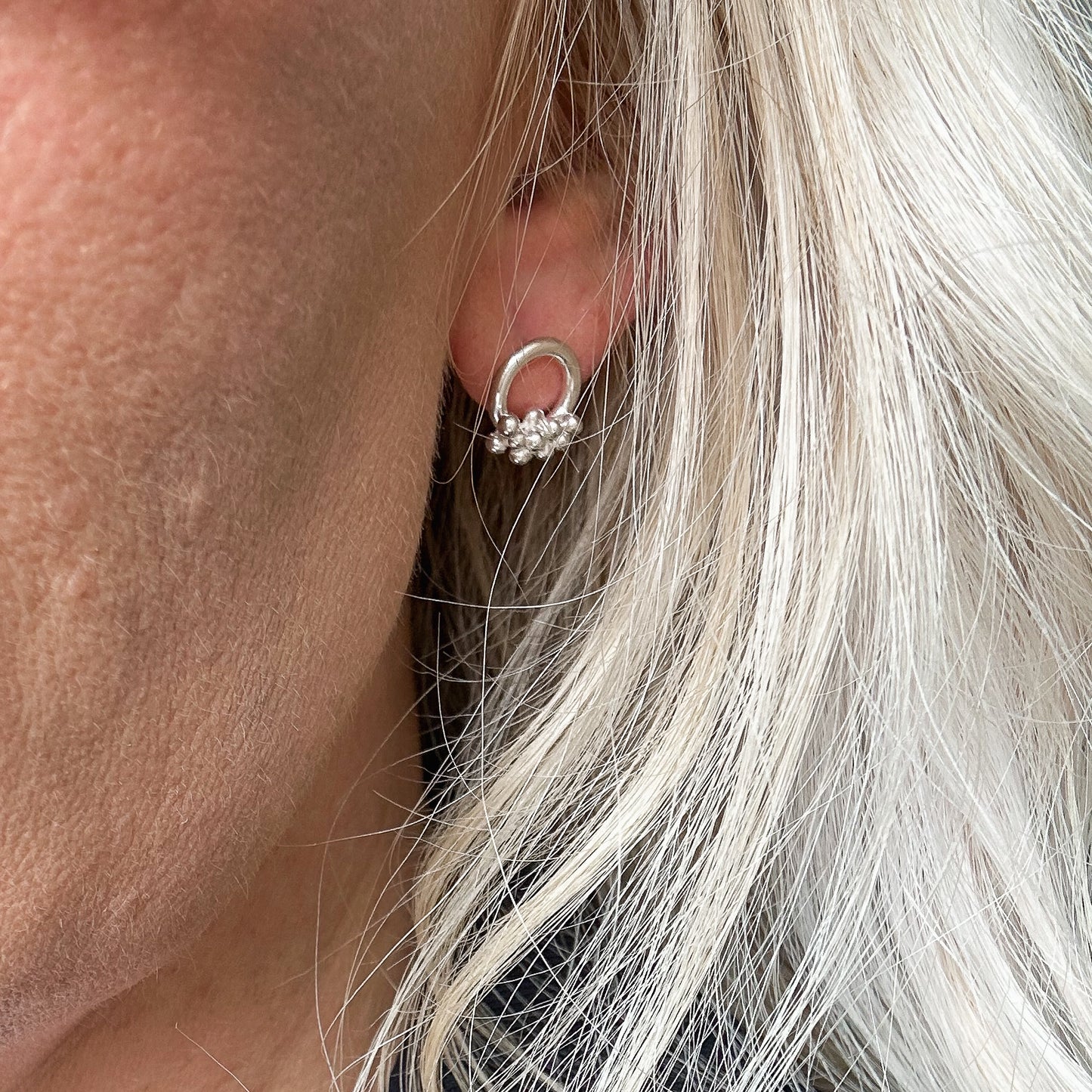 Granule Halo Studs in Silver
