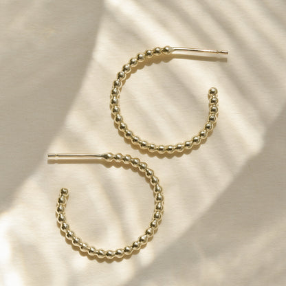 Large Beaded Hoops in 9K Gold