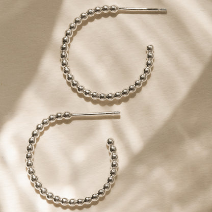Large Beaded Hoops in Silver